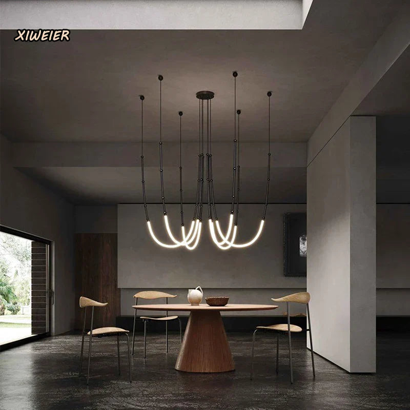 DecorBites™ Linear Creative Chandelier: Nordic Italian Designer Modern Lighting for Living Room Lobby