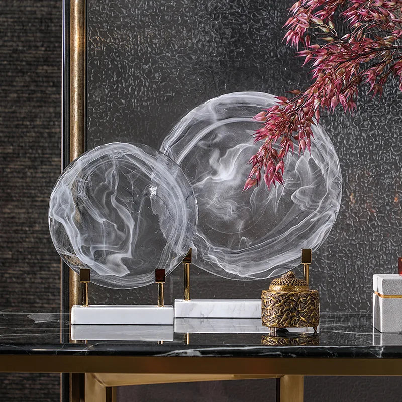 DecorBites™ Geometric Disk Marble Clear Glass Cake Craft Home Decor Figurines