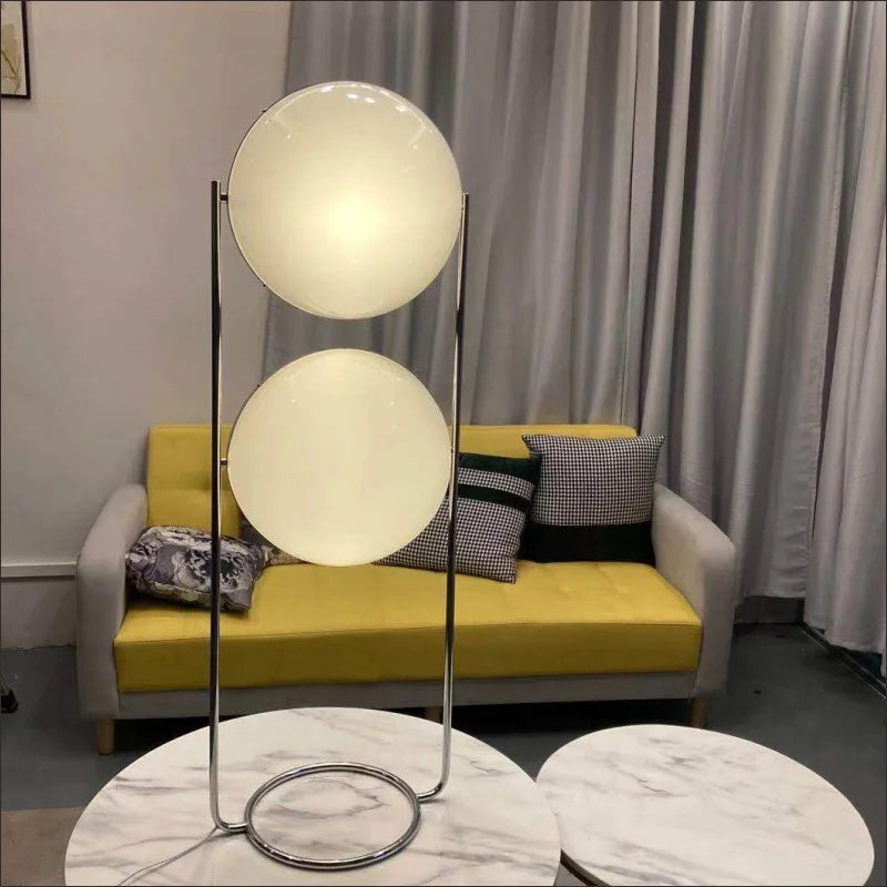 DecorBites™ Garrault LED Chrome Metal Ball Floor Lamp with White Acrylic Shade
