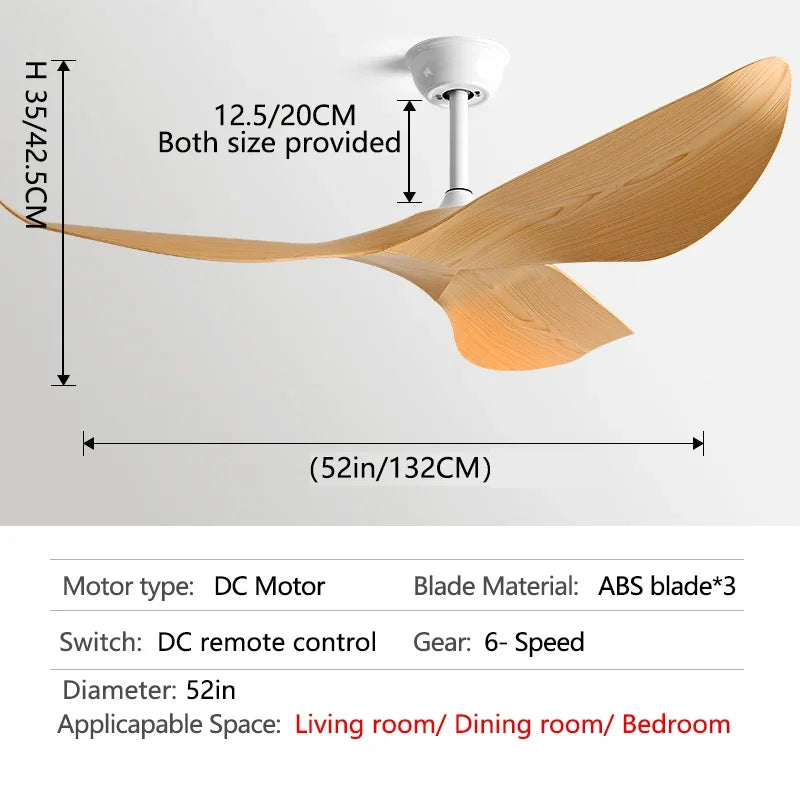 DecorBites™ 52" Modern DC Ceiling Fan with Remote Control for Living Room, Restaurant, Office