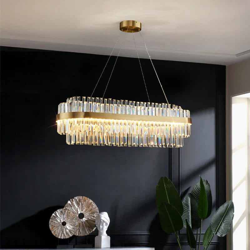 DecorBites™ Gold Metal Round Dimmable LED Pendant Light with K9 Crystals
