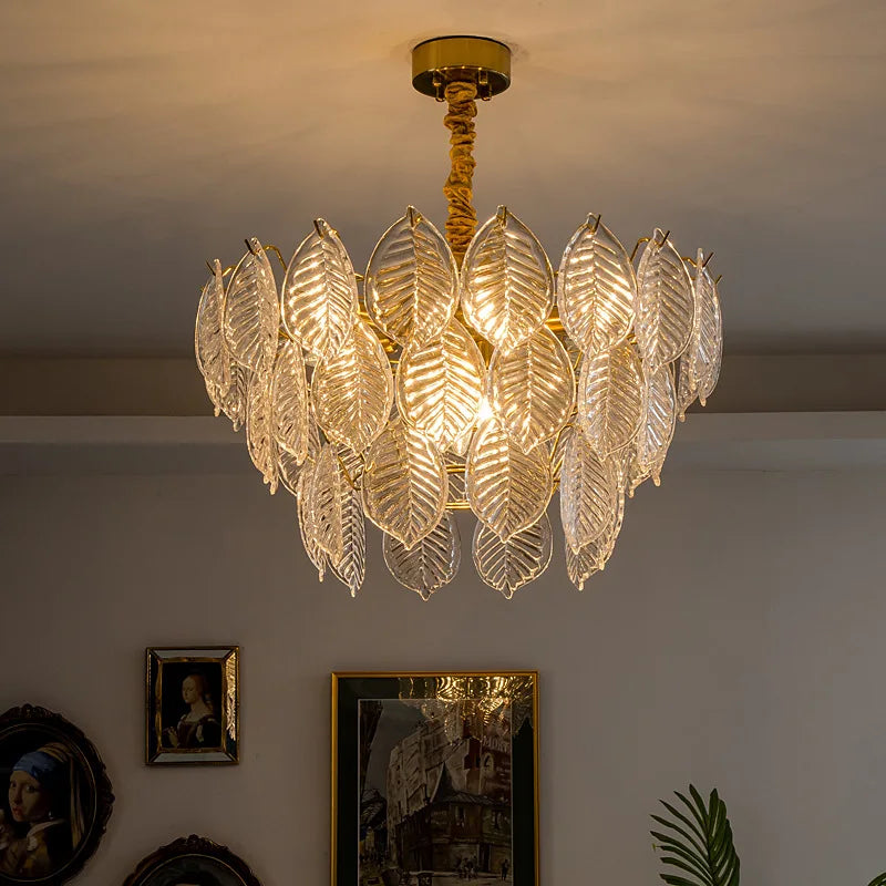 DecorBites™ Leaf Glass Chandelier Pendant Light Luxury Dining Room Ceiling Fixture