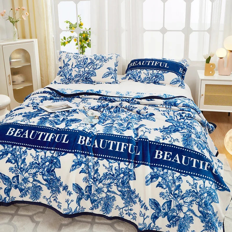 DecorBites™ Cozy Flannel Plush Blanket - All Seasons Sofa Cover & Bed Sheet for Queen Double