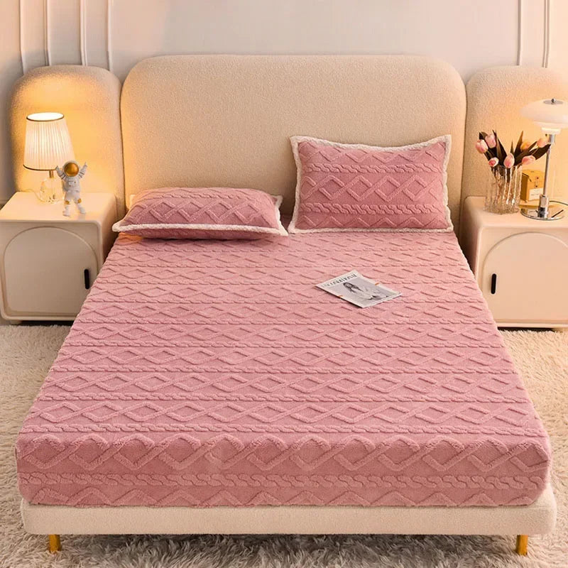 DecorBites™ Cozy Tafu Fleece Queen Bed Sheet with Elastic Band
