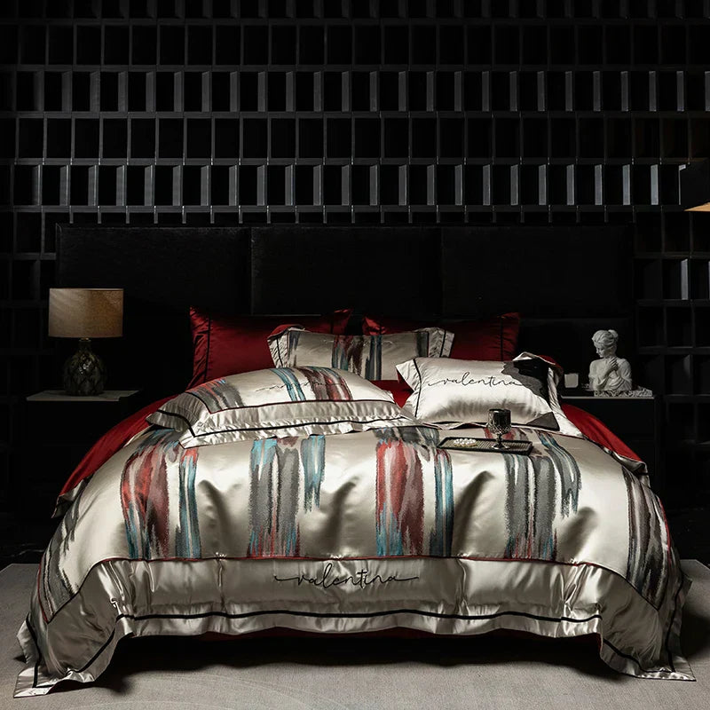 DecorBites™ Luxe Brocade Jacquard Bedding Set with Egyptian Cotton & Embroidery
