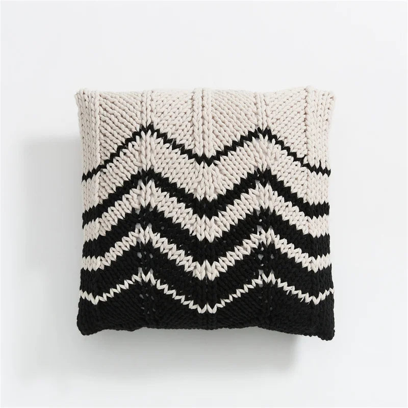 DecorBites™ Geo Knit Stripe Woven Square Pillow 45x45cm Black Ivory Insets