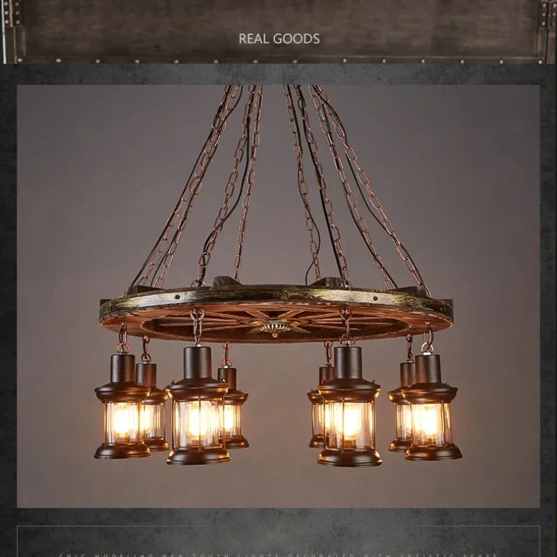 DecorBites™ Iron Wheel LED Pendant Lights - Industrial Metallic Lustre Hanging Lamps