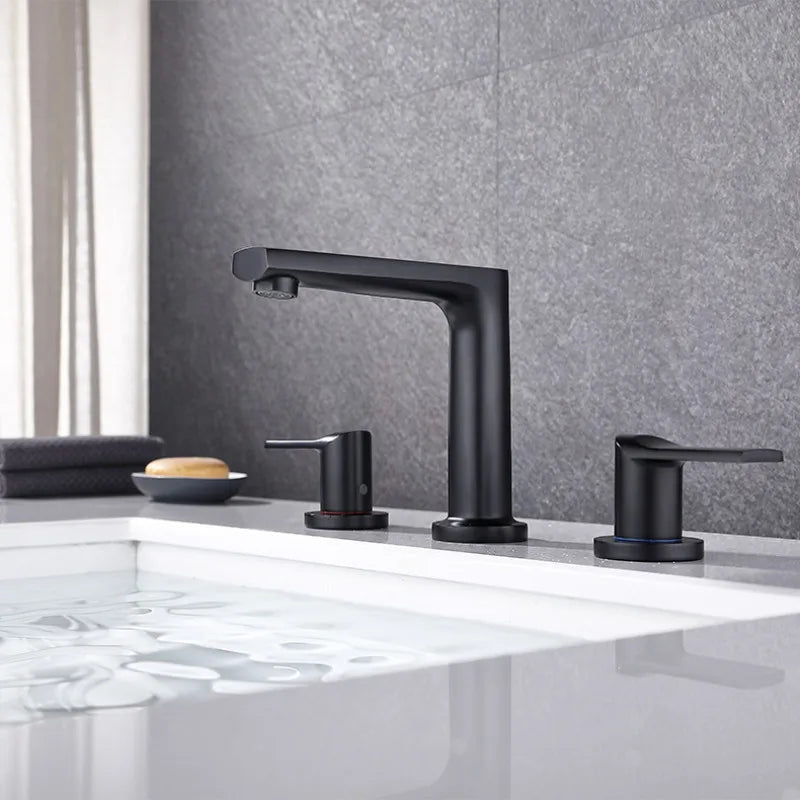 DecorBites™ Brush Gold Widespread Basin Faucet Three Hole Mixer, Hot Cold, 8" Centers