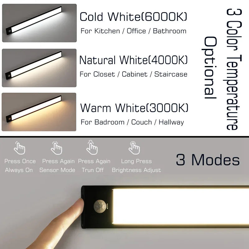DecorBites™ LED Cabinet Light Bar: Motion Sensor, Aluminium, Long Strip, Magnet, Kitchen Closet Wardrobe