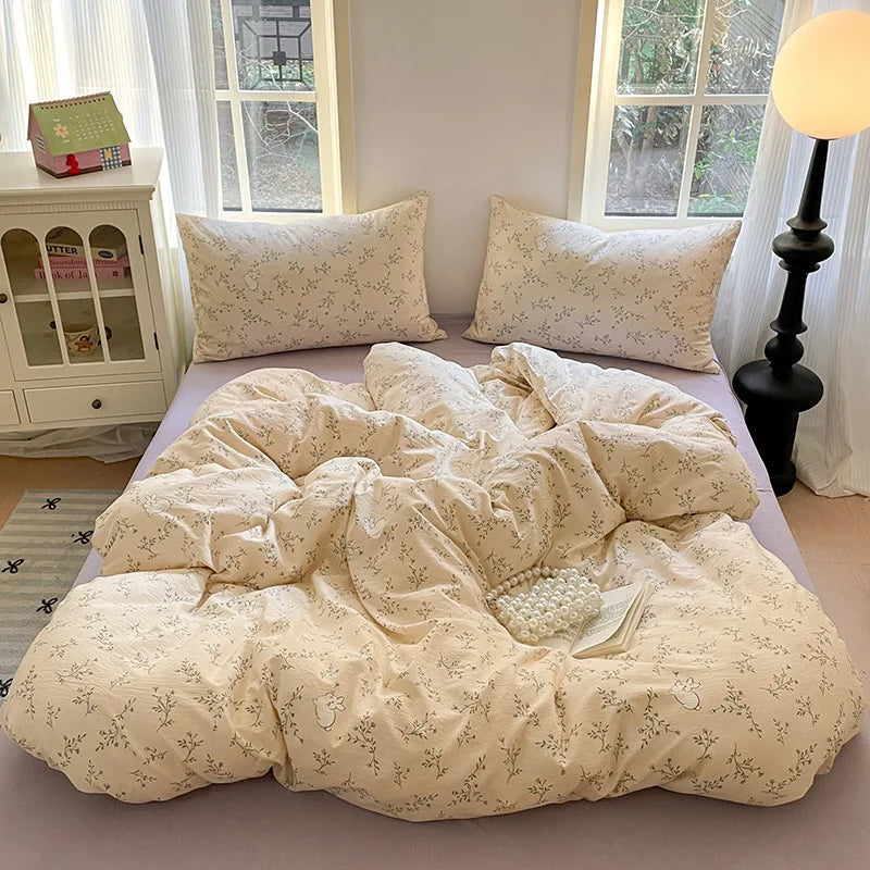 DecorBites™ Cotton Flower Print Bedding Set - Romantic High-Density Comforter for Adults