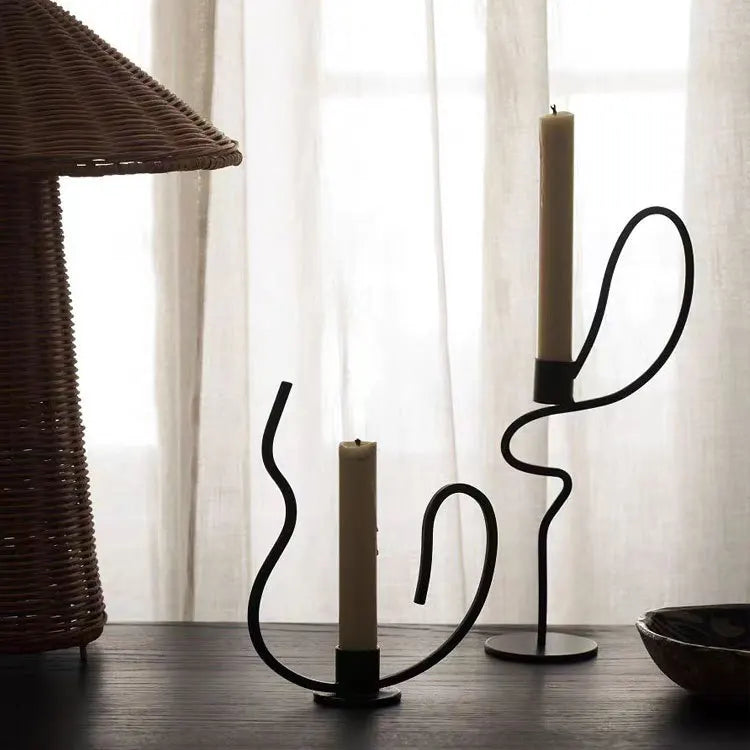 DecorBites™ Geometric Black Metal Candlestick Candelabrum - Handcrafted Home Decor & Wedding Centerpiece