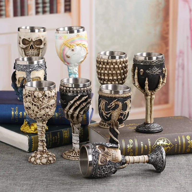 DecorBites™ Dragon Skull Goblet: Gothic Resin Stainless Steel Wine Glass for Cocktail Bar Party