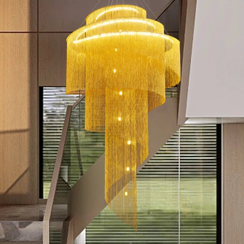 DecorBites™ Gold Tassel LED Chandelier for High Ceilings - Elegant Home Decor Lighting
