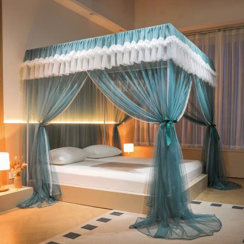 DecorBites™ Korean Princess Square Top Canopy with Color Blocking Pleats & Bracket
