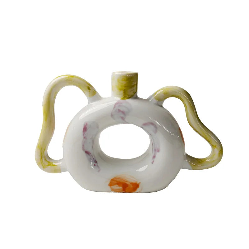 DecorBites™ Abstract Handle Ceramic Vase for Floral Arrangements and Home Decoration