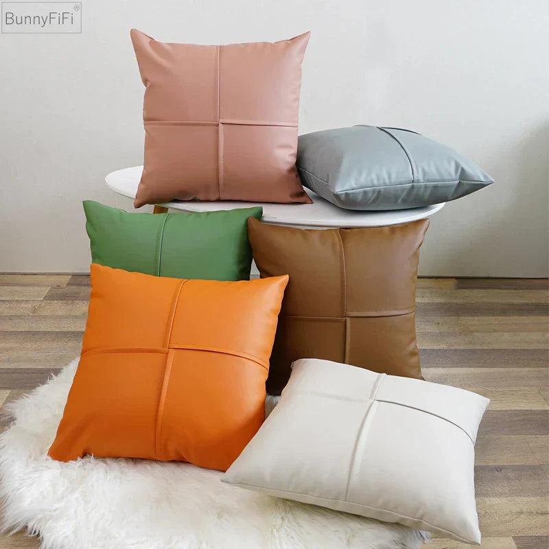DecorBites™ Ivory Leather Pillow Cover 45x45cm for Home Decoration