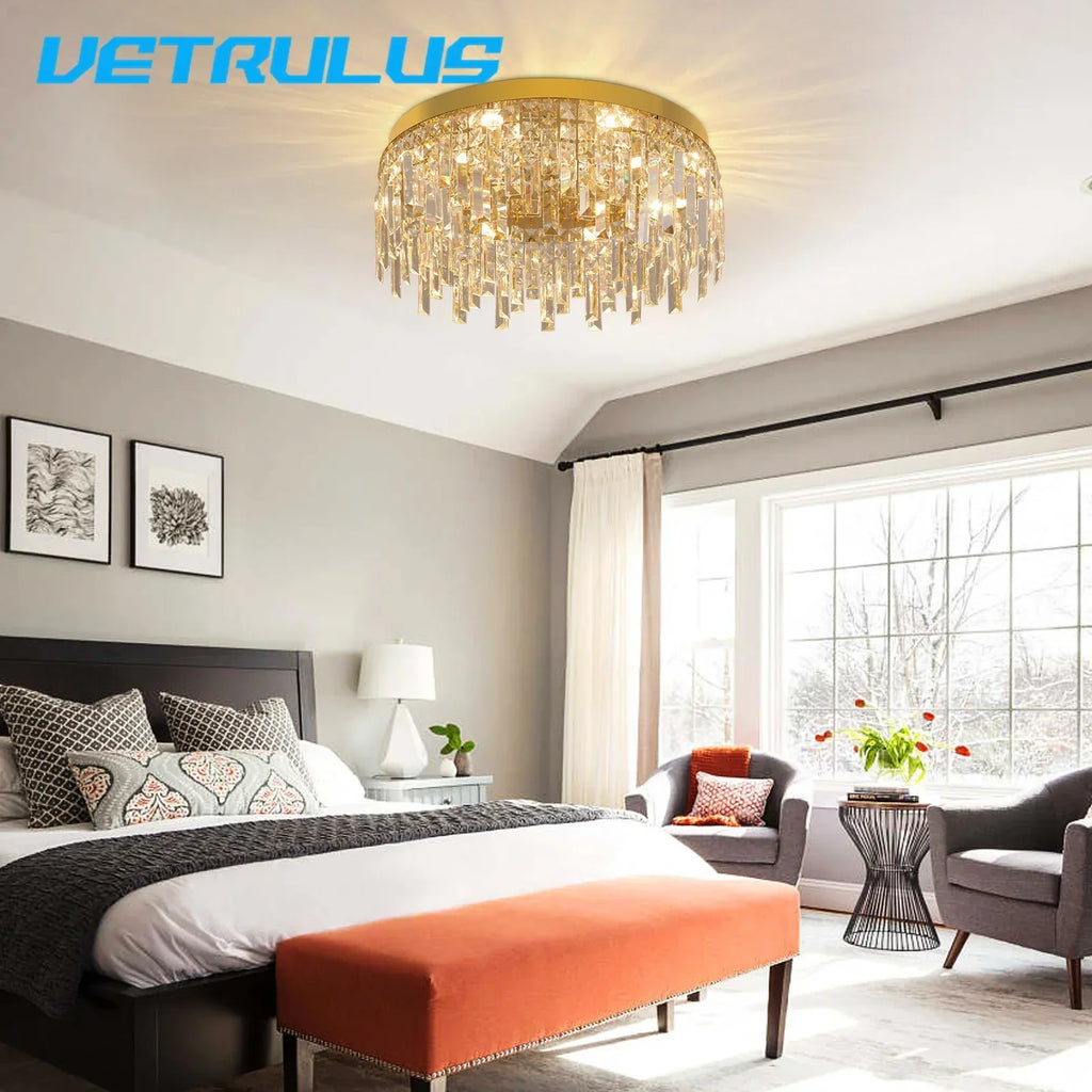 DecorBites™ Crystal Ceiling Chandelier: Modern LED Round Pendant Lamp for Luxury Home Decor