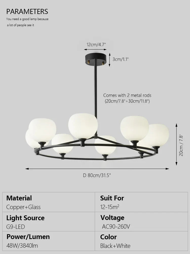 DecorBites™ Glass Lampshade Chandelier Copper Hanging Lights Dining Room Bedroom Decor