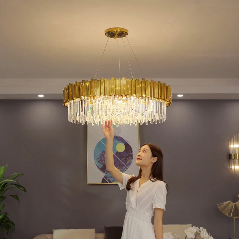 DecorBites™ Gold Black Crystal Chandeliers LED Ceiling Light for Luxe Living & Hospitality