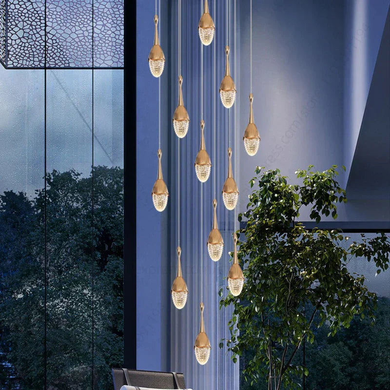 DecorBites™ Gold LED Staircase Chandelier: Elegant Luxury Large Pendant Lamp for Living Room