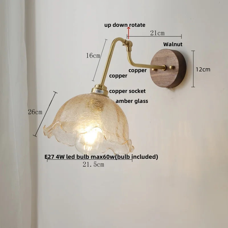 DecorBites™ Copper Glass Wall Sconce Amber LED Rotate Modern Bathroom Mirror Light