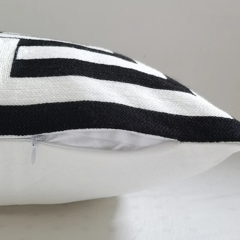 DecorBites™ Geometric Embroidery Cushion Cover 45x45cm Black Grey Soft Cozy for Home Decor