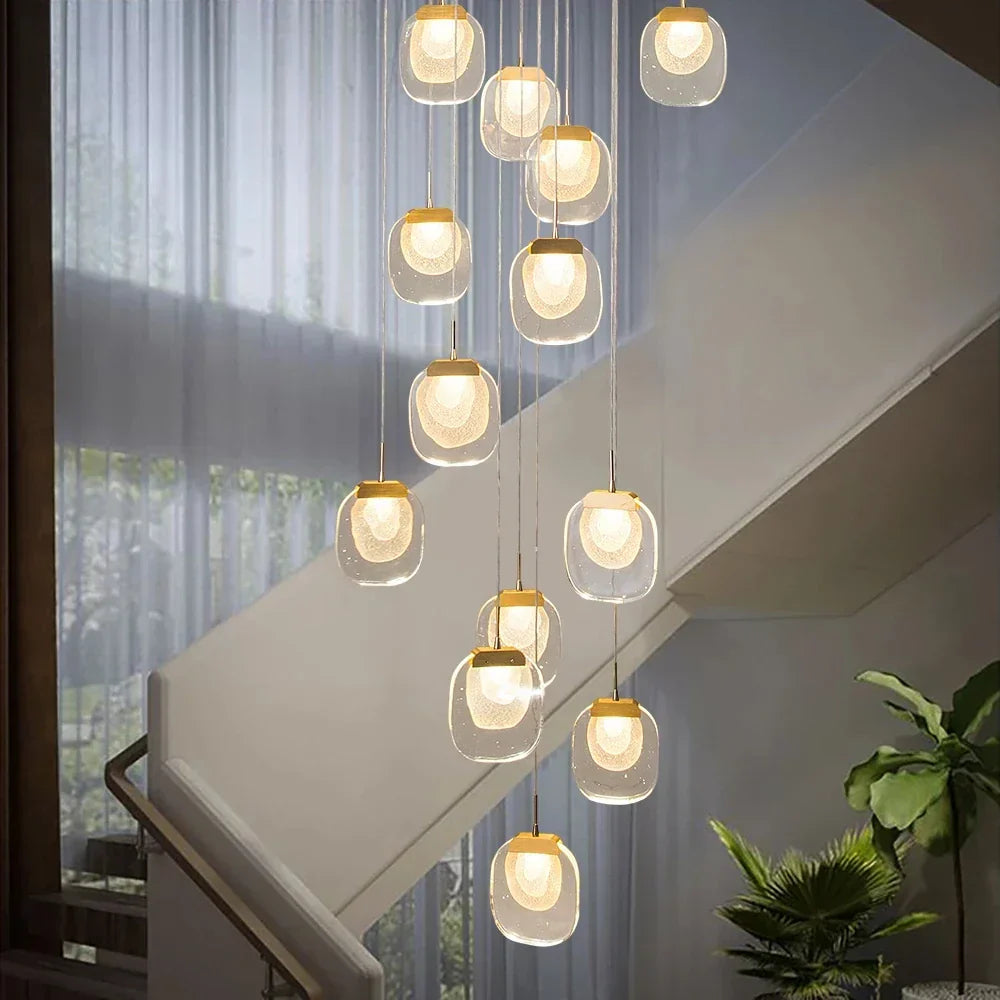 DecorBites™ Gold Crystal Staircase Chandelier | Luxury Indoor Lighting Fixtures