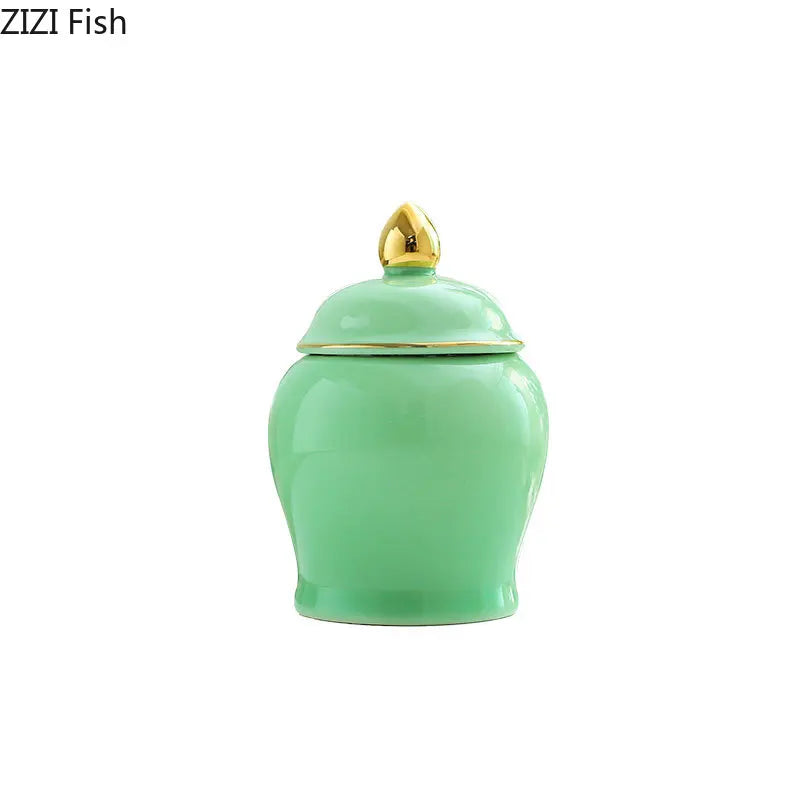 DecorBites™ Gold Tea Canister Ceramic Storage Jar with Lid for Desk Decoration