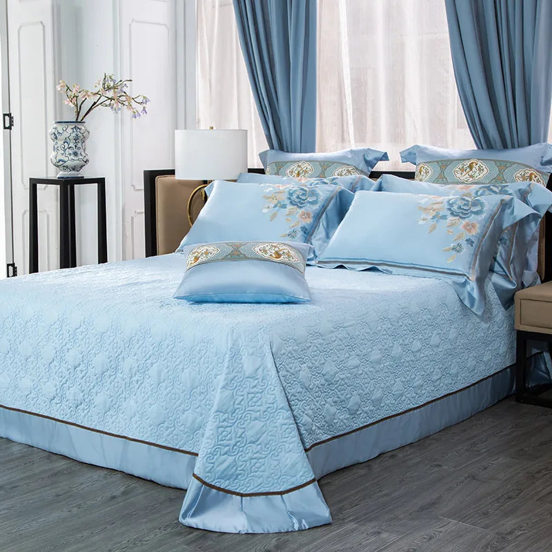 DecorBites™ 200S Cotton Embroidery Bedding Set - Queen King Linens - Duvet Cover Sheets