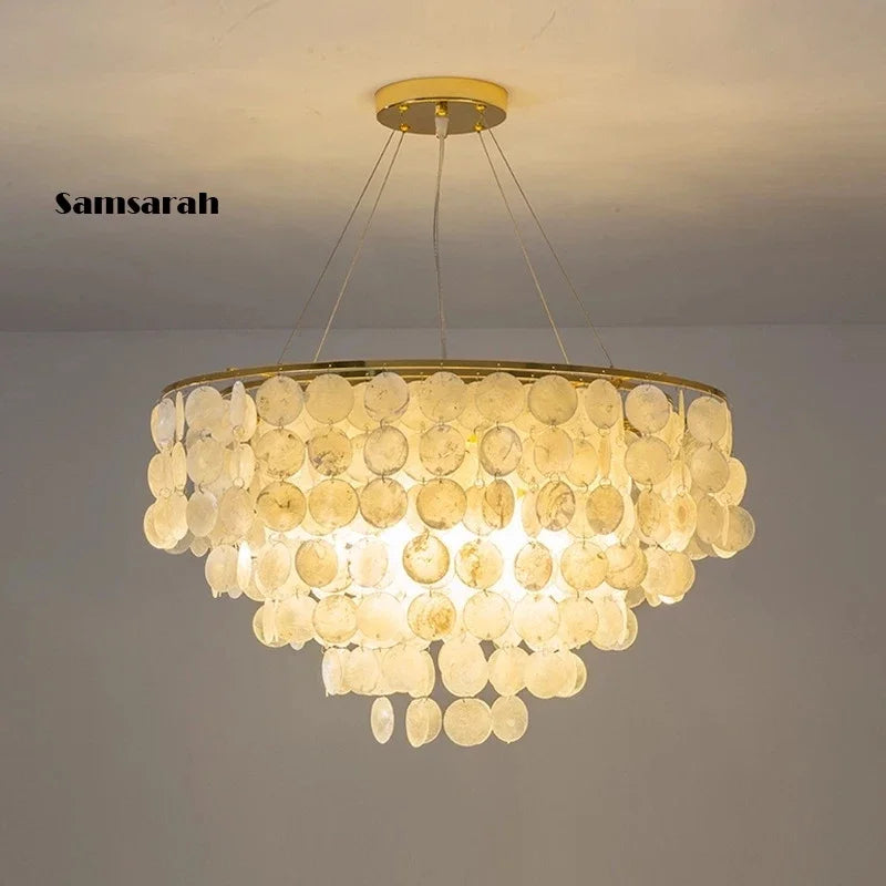 DecorBites™ Gold Chrome Metal Shell Chandelier for Restaurant Living Room Hotel Hall