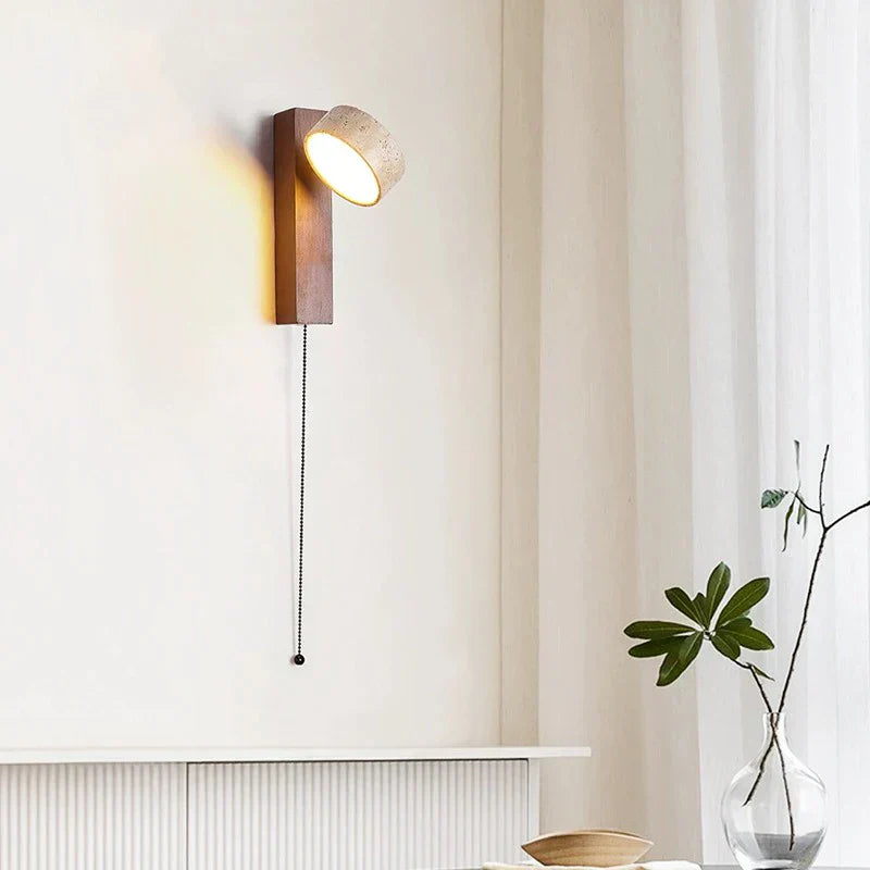 DecorBites™ Cream Style Bedside Lamp With Rotatable LED Light - Walnut Wood Texture