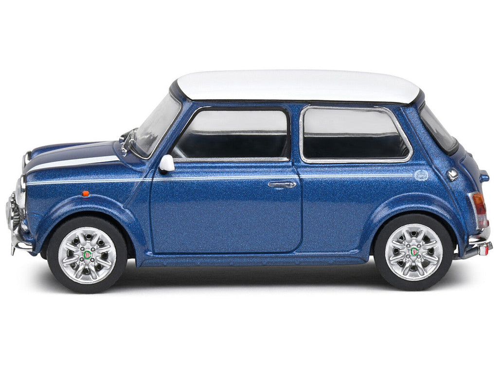 1994 Mini Cooper Sport Tahiti Blue Metallic with White Top and Stripes 1/43 Diecast Model Car by Solido