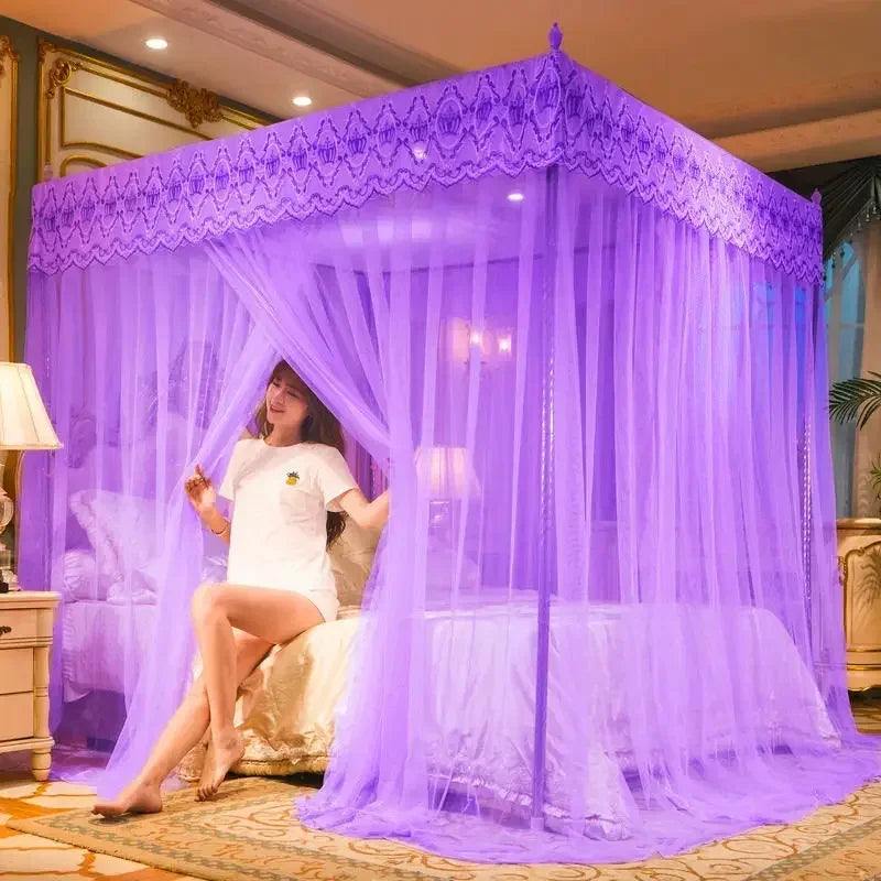 DecorBites™ Lace Mosquito Tent with Stainless Steel Bracket for Queen King Canopy Bed