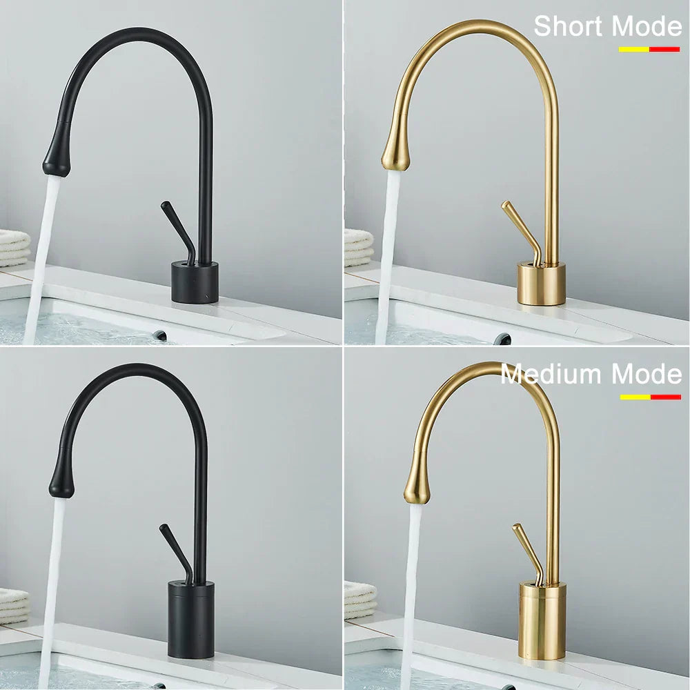 DecorBites™ Gold Tall Basin Faucet, 360 Swivel Waterfall Mixer for Bathroom Washbasin