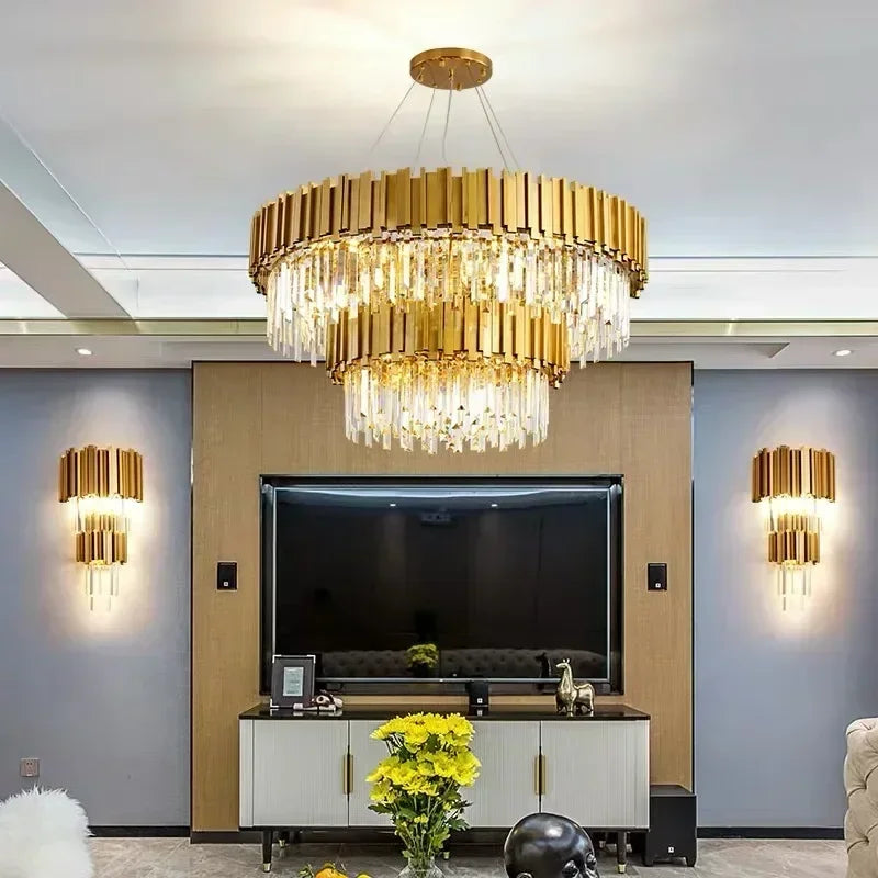 DecorBites™ Crystal Art LED Ceiling Chandelier: Luxury Living Room Round Lamp