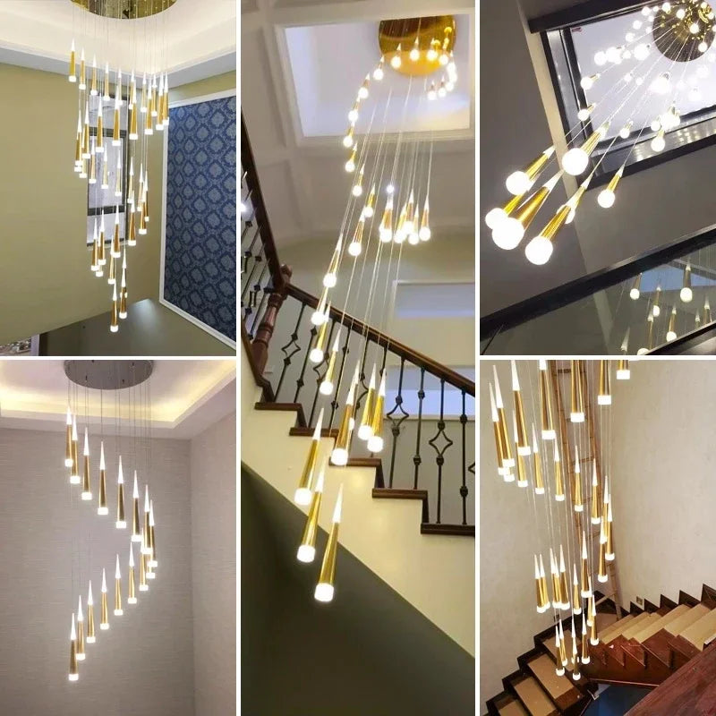 DecorBites™ Black Acrylic LED Chandelier Staircase Pendant Light - Creative Meteor Shower Design