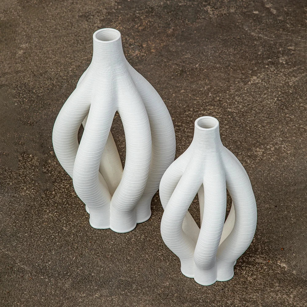 DecorBites™ Geometric Ceramic Hollow Vases Spiral Pipe Floral Arrangement Home Decor Figurines
