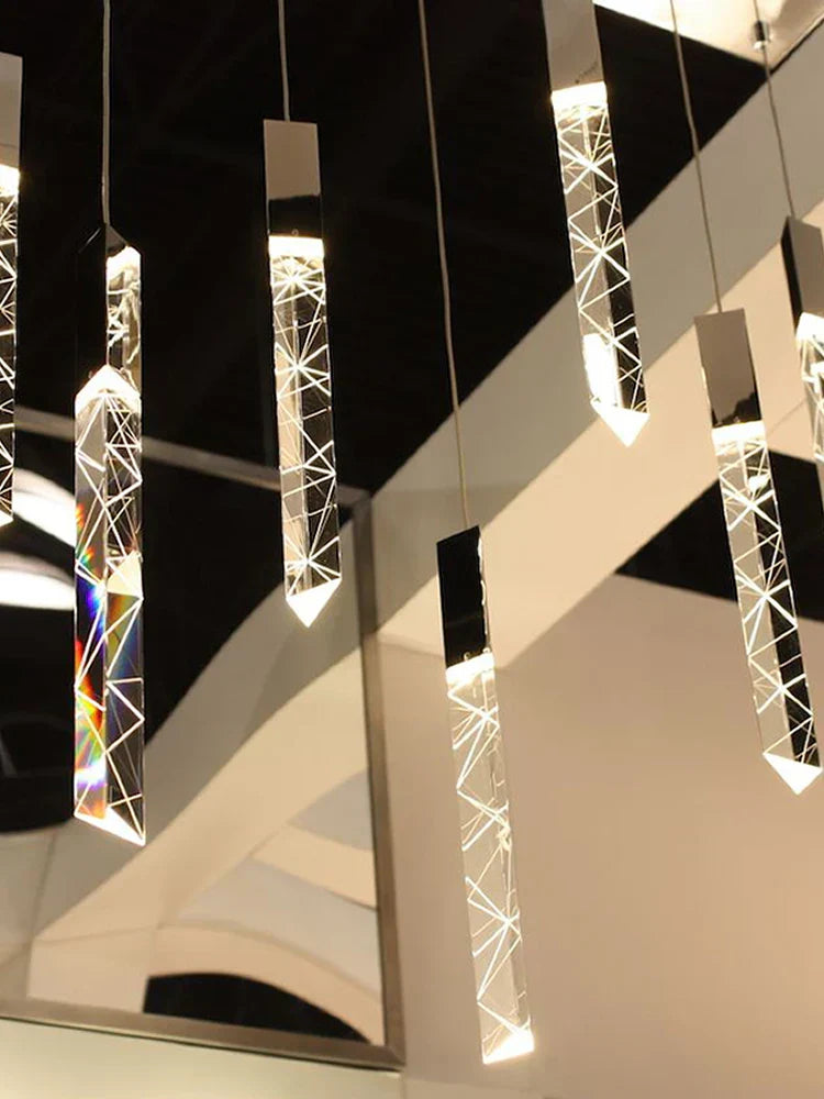 DecorBites™ Crystal Column LED Chandelier: Luxury Pendant Lamp for Staircase, Modern Home Decor Lighting