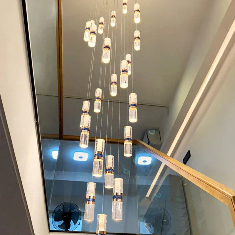 DecorBites™ Crystal Columnar Chandelier for Stairway, Bubble Design for Home, Restaurant, or Bar