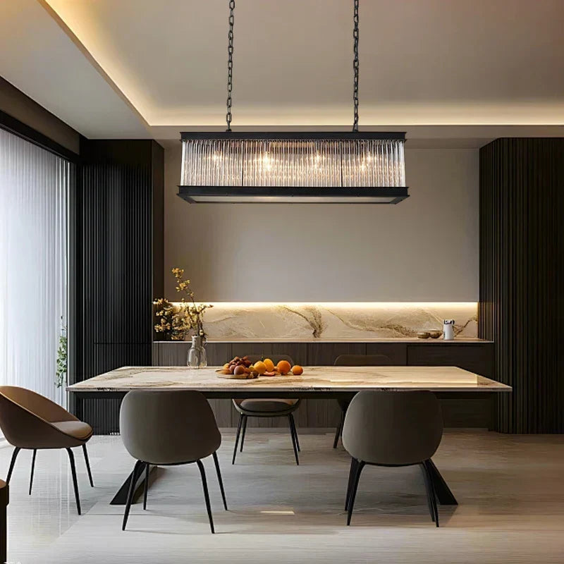 DecorBites™ Black Crystal Glass Rectangle Chandeliers for Dining Room - Luxury Retro Hanglamp