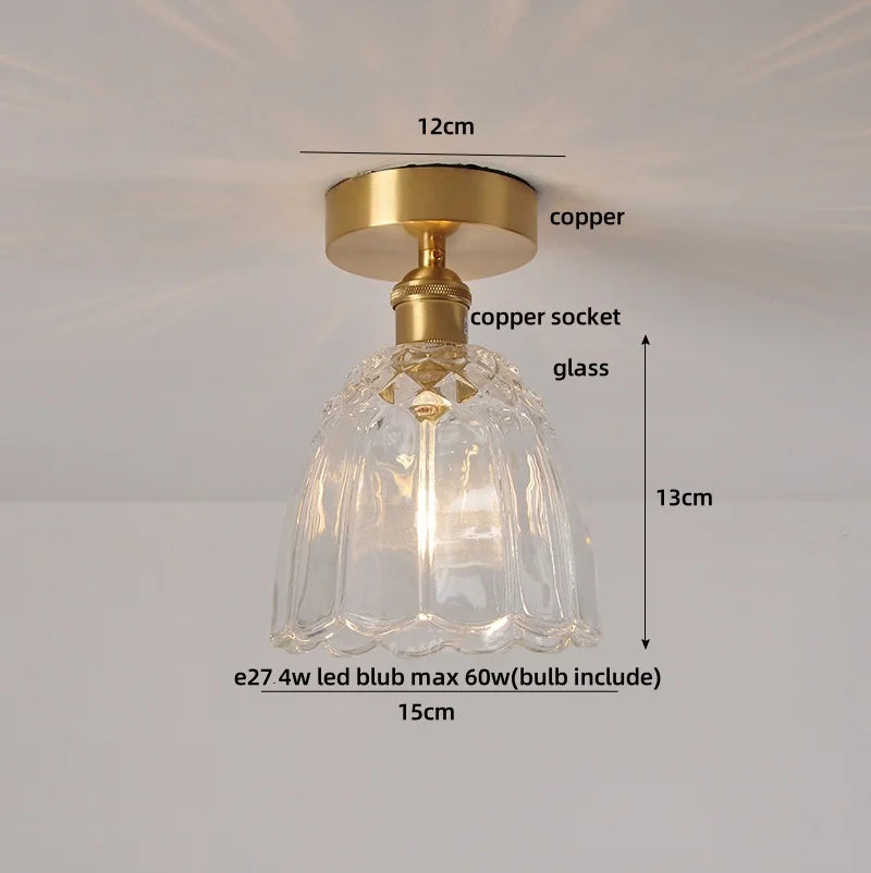 DecorBites™ Amber Glass Wood LED Ceiling Light Fixture for Modern Living Room.