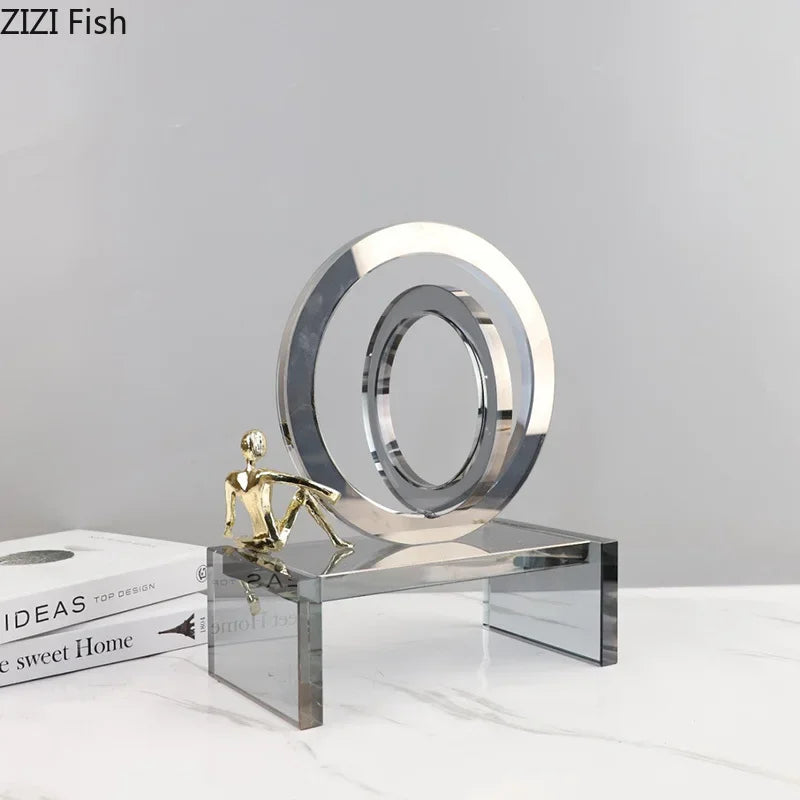 DecorBites™ Crystal Geometric Ring Chair Base Decor - Golden Figurine Statue for Room Aesthetic