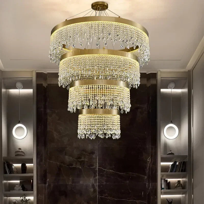 DecorBites™ Crystal Circle LED Chandelier for Luxury Living Room Décor