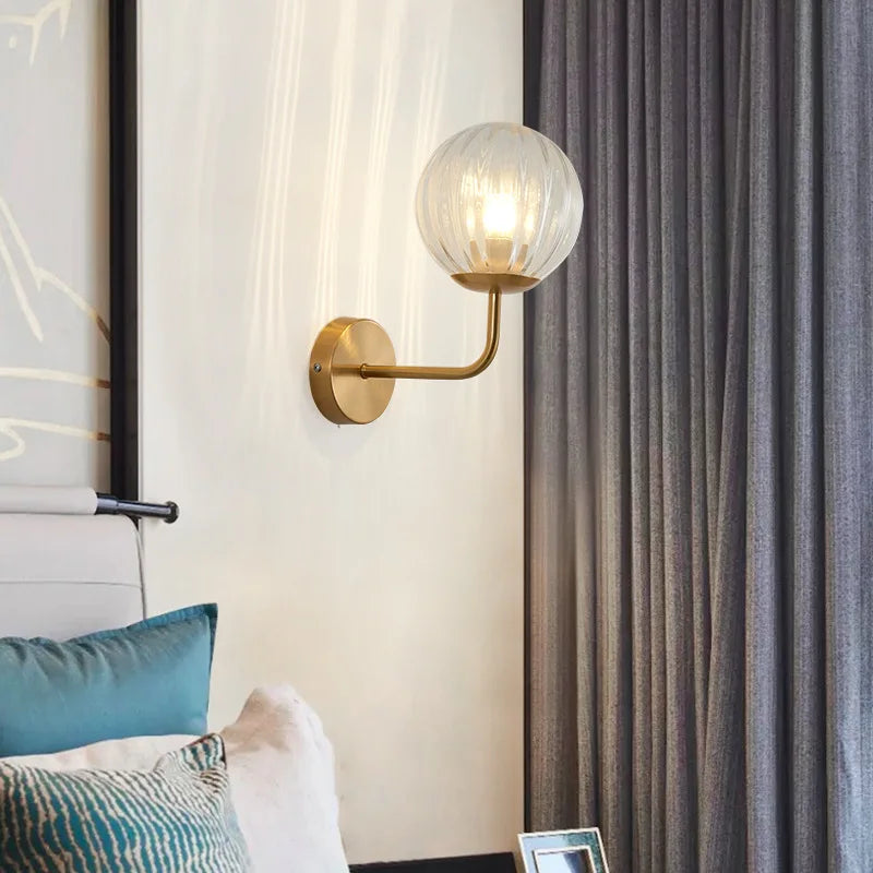 DecorBites™ Glass Ball LED Wall Lamp: Gold Nordic Minimalist Sconces Lighting Bedroom Decor Fixtures