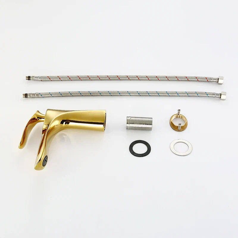 DecorBites™ Gold Basin Mixer Tap High Golden Waterfall Faucet for Washbasin and Toilet