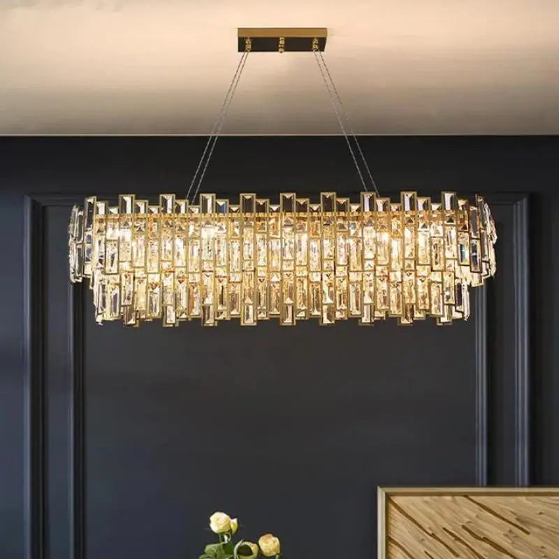 DecorBites™ Gold Steel Crystal Pendant Chandelier - Luxury LED Dining Room Hanging Lamp