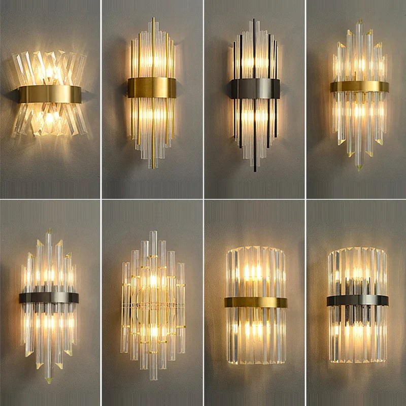 DecorBites™ Golden Crystal Wall Lamp: Elegant LED Sconce for Bedroom, Living Room, Bathroom