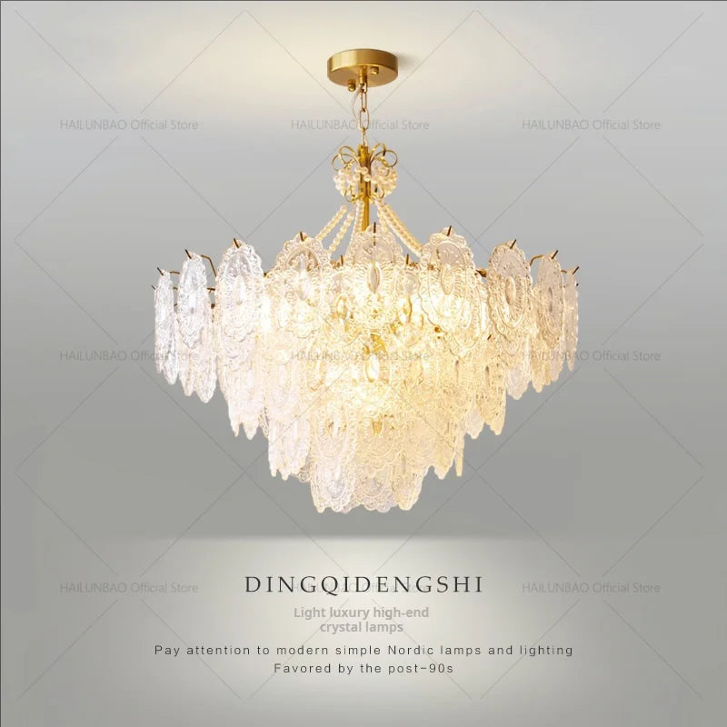 DecorBites™ Cream Crystal Chandelier: French Light Luxury for Living Room, Bedroom, Dining Room