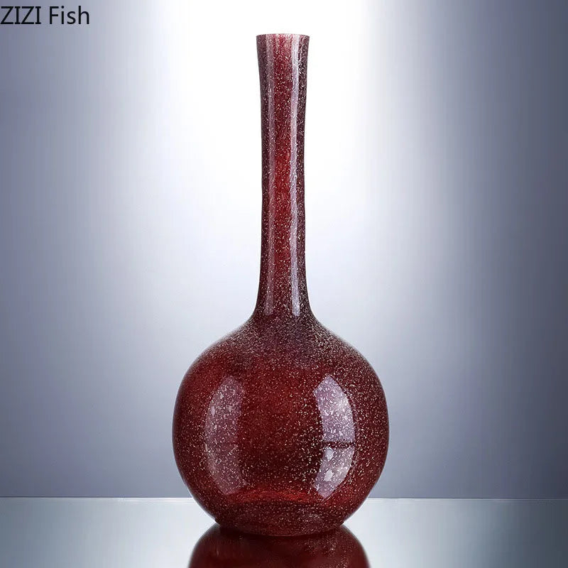 DecorBites™ Gilded Red Glass Vase with Artificial Flowers - Modern Desk Decor