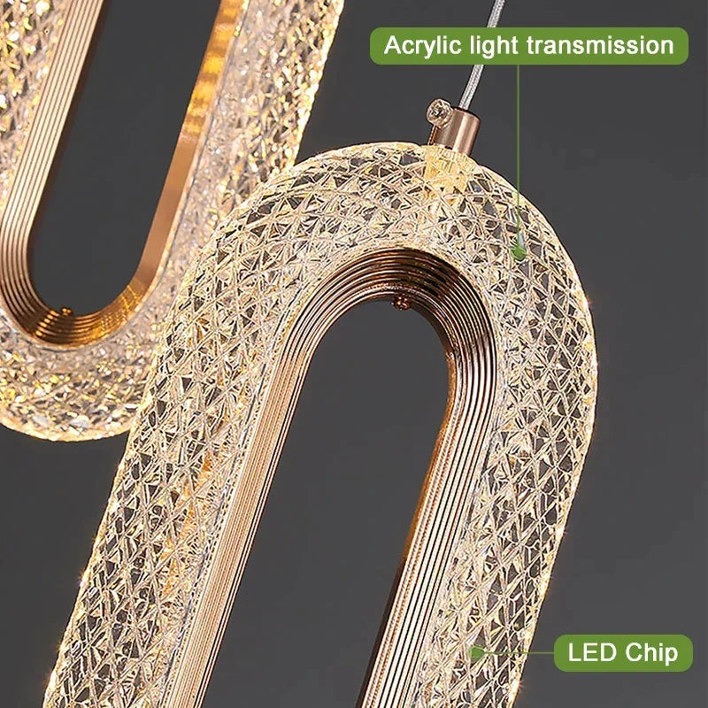 DecorBites™ Crystal Oval Gold Ring Pendant Light Chandelier for Living Room & Bedroom